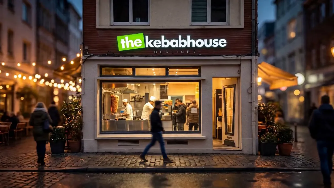 La devanture de The Kebab House, 50 rue d'Arras à Saint-Omer, le soir